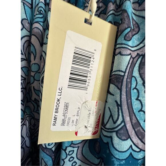 NWT Ramy Brook mini dress “Jaelin Print Blue Smocked Minidress” Size L - Picture 6 of 7